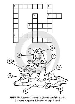 Vector colorless crossword. Goose on the beach