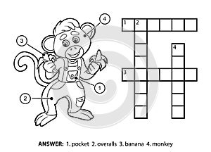 Vector colorless crossword. Little monkey and bananas