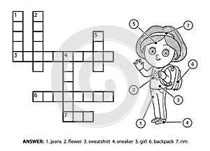 Vector colorless crossword. Schoolgirl character with a backpack
