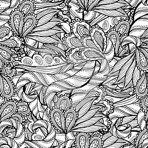 Vector colorless seamless pattern. Ethnic retro design