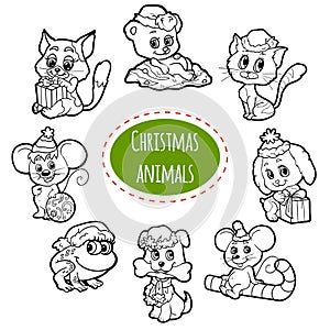 Vector colorless set of Christmas cute animals