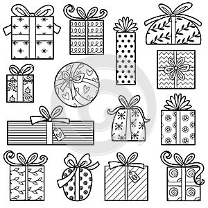 Vector colorless set of Christmas gifts