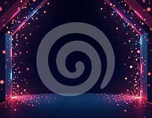 vector of a colorufl gradient stage with a tunnel that has glitters and sparkles on dark background photo
