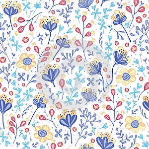 Vector colourful flowers seamless pattern print background.