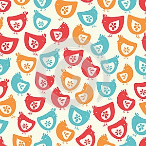 Vector colourful hen chicks seamless repeat pattern background