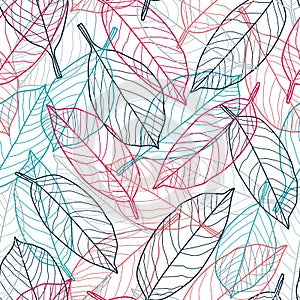 Vector colourful leaves white seamless pattern