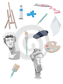 Vector colourful set of artist`s tools