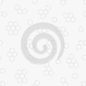 Vector comb seamless pattern. Geometric chemical hexagonal pattern on gray background