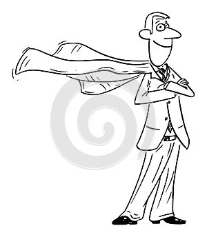 Vector Comic Cartoon of Confident Businessman Superhero with Flying Cape