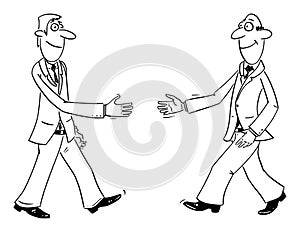 Vector Comic Cartoon of Two Businessmen Shaking Hands or Handshaking