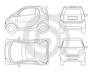 Vector compact small car in outline.