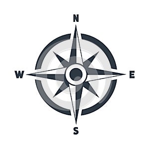 Vector compass flat icon with with North, South, East and West indicated. Navigation illustration isolated on white