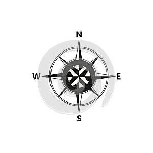 Vector compass flat icon with with North, South, East and West indicated. Navigation illustration isolated on white