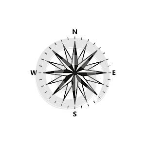 Vector compass flat icon with with North, South, East and West indicated. Navigation illustration isolated on white