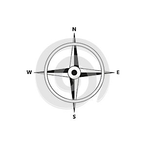 Vector compass flat icon with with North, South, East and West indicated. Navigation illustration isolated on white