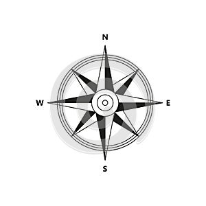 Vector compass flat icon with with North, South, East and West indicated. Navigation illustration isolated on white