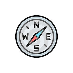 Vector compass, navigation flat color line icon.