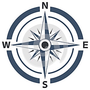 Vector Compass Rose Illustration with NSEW Directional Letters and Circular Design for Nautical Themes and Wayfinding
