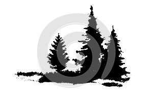 Vector composition Forest silhouette landscape. Black and white isolated elements Element for design.