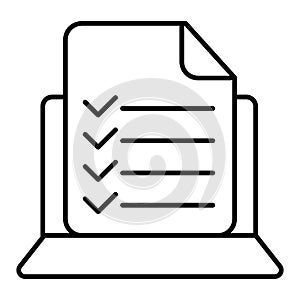 Vector computer and checklist icon. Online survey, application form with check marks, tasks list. Modern sign, linear