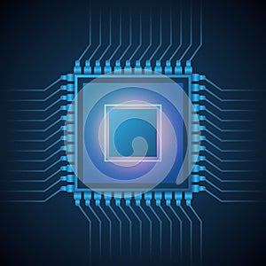 Vector Computer CPU processor system chip. Abstract data flow in Core microchip. Stock illustration