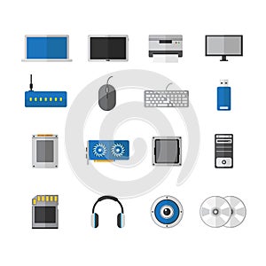 Vector computer device flat icon design, accessories technology