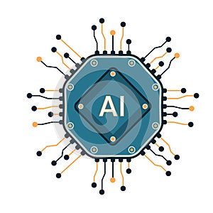 Vector computer electronic chip AI icon. Microchip processor artificial intelligence, cpu, iot, big data isolated on
