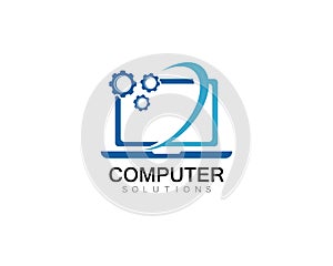 Vector computer and laptop repair logo template icon illustration