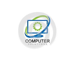 Vector computer and laptop repair logo template icon illustration