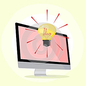 Vector Computer and light bulbs Ideas for creating ideas