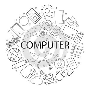 Vector Computer pattern with word. Computer background