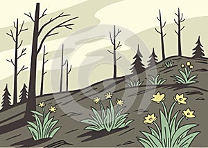 Nature Recovery After Wildfire Concept Art vector background photo