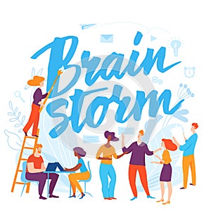 Vector concept brainstorm business illustration with cartoon working people.