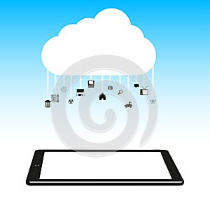 Vector Concept cloud with computer tablet.