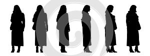 Vector concept conceptual black silhouette of an elderly woman with a bag from different perspectives