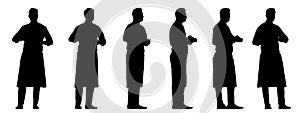 Vector concept conceptual black silhouette of a male waiter taking an order from different perspectives