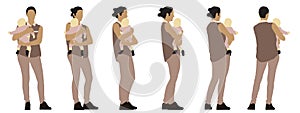 Vector concept conceptual black silhouette of a woman baby in her arms from different perspectives isolated on white background.