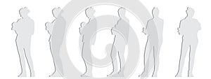 Vector concept conceptual gray paper cut silhouette of a woman baby in her arms from different perspectives
