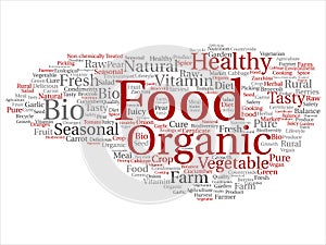 Vector concept conceptual organic food healthy bio vegetables abstract word cloud isolated background.