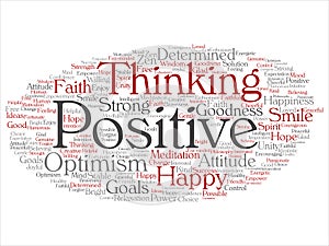 Vector concept, conceptual positive thinking, happy strong attitude abstract word cloud