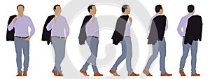 Vector concept conceptual silhouette of a man with a jacket over his shoulder from different perspectives