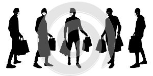 Vector concept conceptual  silhouette men shopping while social distancing