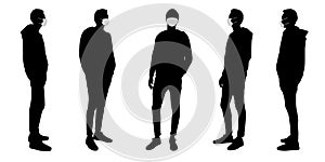 Vector concept conceptual  silhouette men talking while social distancing