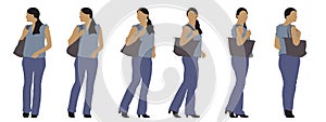 Vector concept conceptual silhouette of a woman with a handbag from different perspectives