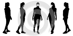 Vector concept conceptual  silhouette women taking while social distancing