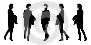 Vector concept conceptual  silhouette women taking while social distancing