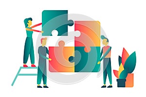 Vector concept of creative teamwork with puzzle and characters