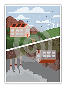 vector concept illustration about ecology, environment, green energy and pollution