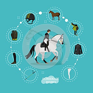 Vector concept illustration on horse riding theme