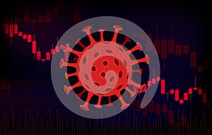 Vector concept illustration of impact of coronavirus on the stock exchange and global economy. Covid-19 virus causes market fall